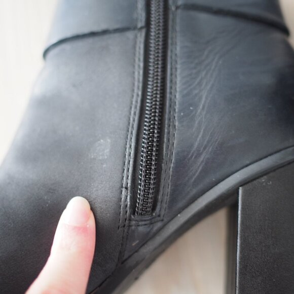 Korks Ease Decola Sz 6M Leather Black Ankle Boots Block Heels round toe Women's - Picture 5 of 12